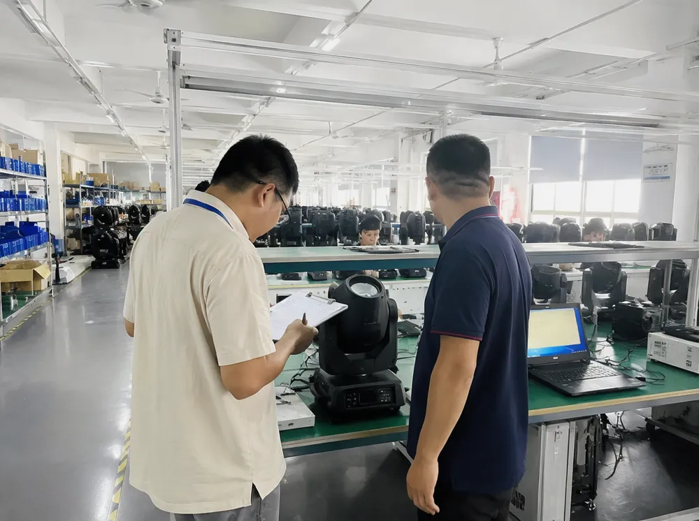 GDMonkey factory floor during third-party quality audit showing documented workstations and calibration equipment