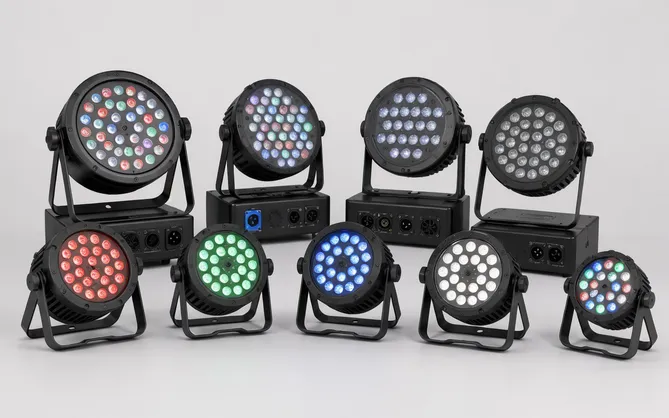 LED par cans and wash fixtures for church stage lighting with RGBW color mixing