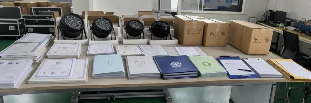 LED church stage lighting certification documents and compliance test reports arranged for shipment