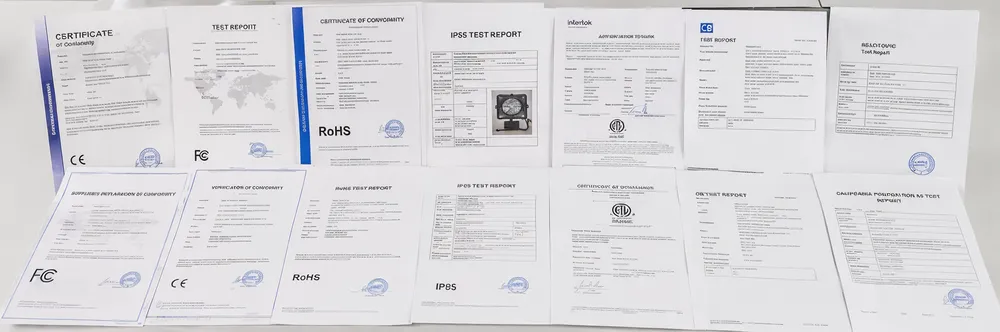 CE FCC RoHS certification documents and test reports for professional church stage lighting fixtures