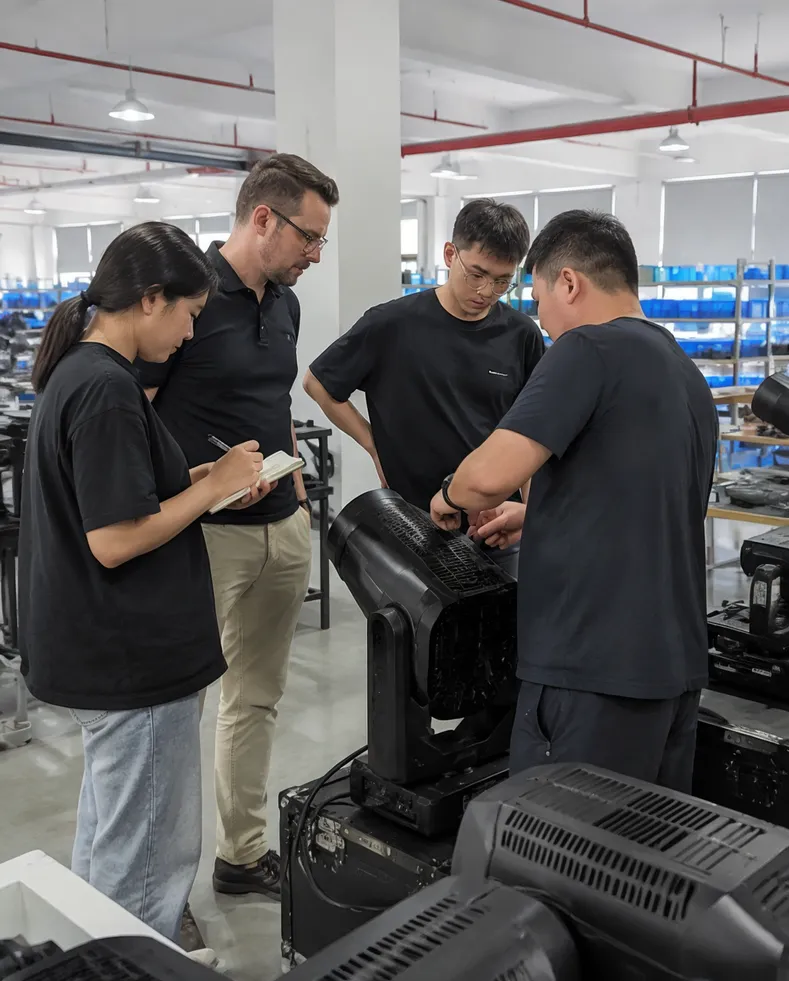 GDMonkey export team coordinating on the factory floor with engineering staff