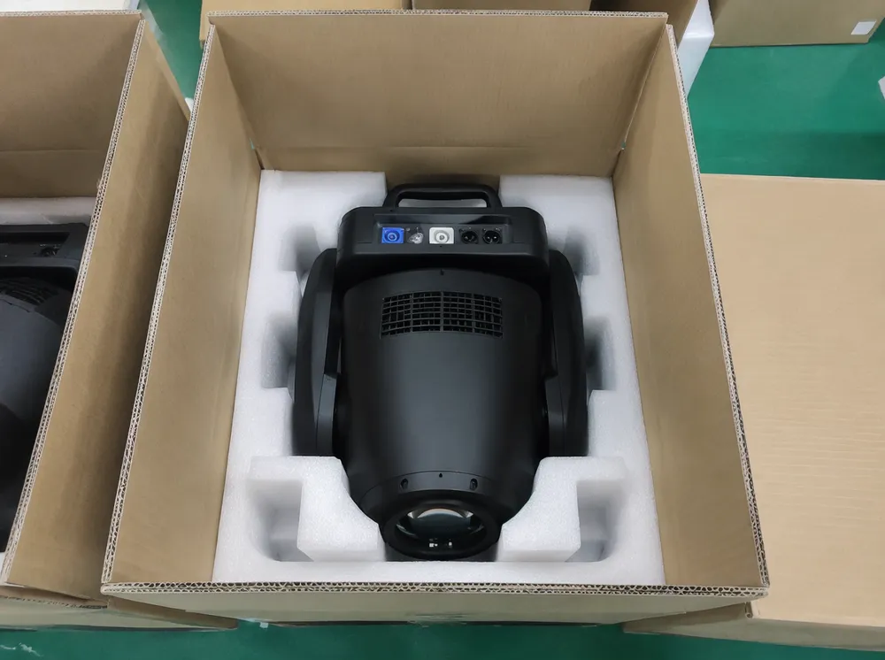 Molded EPE foam packaging insert custom-profiled for club DJ light fixtures showing impact absorption points