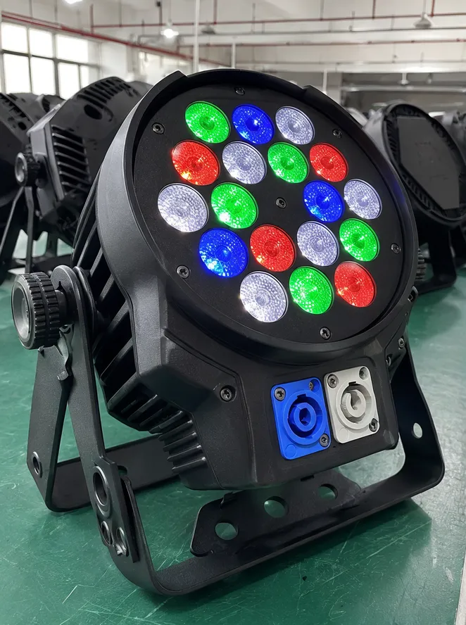 LED derby fixture producing wide-coverage multi-color beam patterns across a dance floor