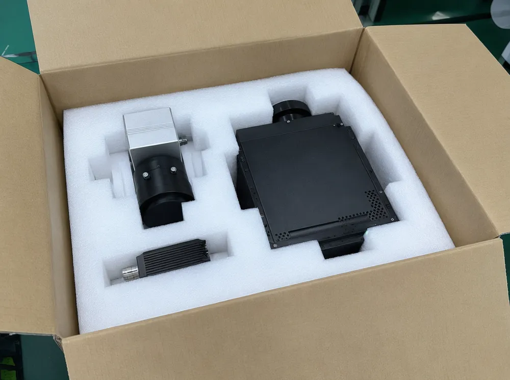 Custom EPE foam cradle packaging protecting disco laser light galvo assembly and laser diode for ocean freight