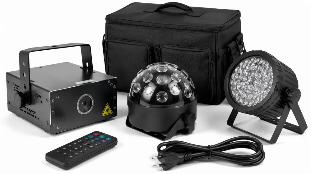 Portable disco laser light bundled with LED effects for mobile DJ rigs