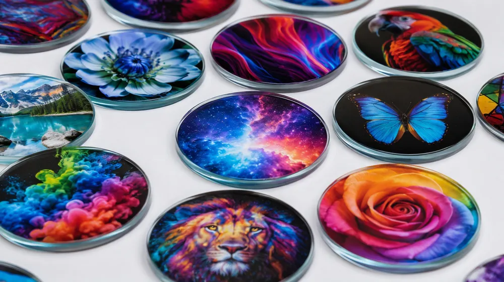 Dichroic-coated glass gobos with full CMYK color photographic imagery