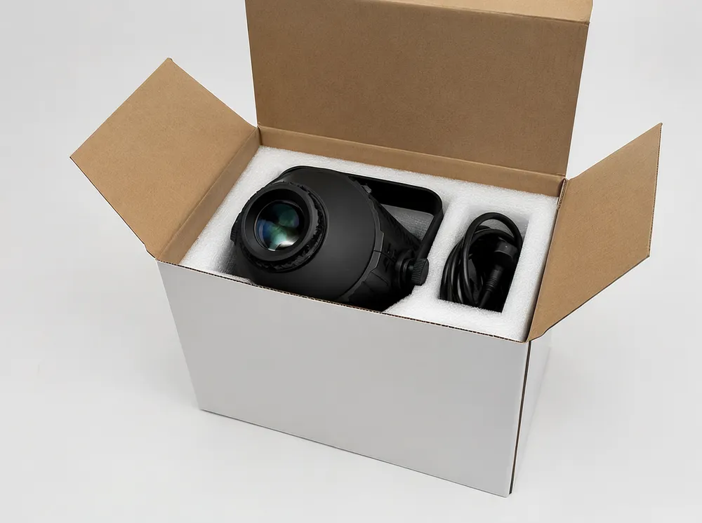 Entry-level gobo disco light in retail packaging for e-commerce marketplace sales