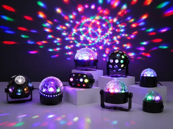 Multi-color LED effect fixture with sound-activation for home parties and small events