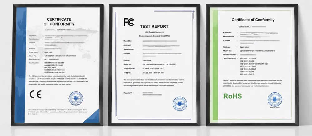 CE, FCC, and RoHS certification documentation for disco DJ laser lights