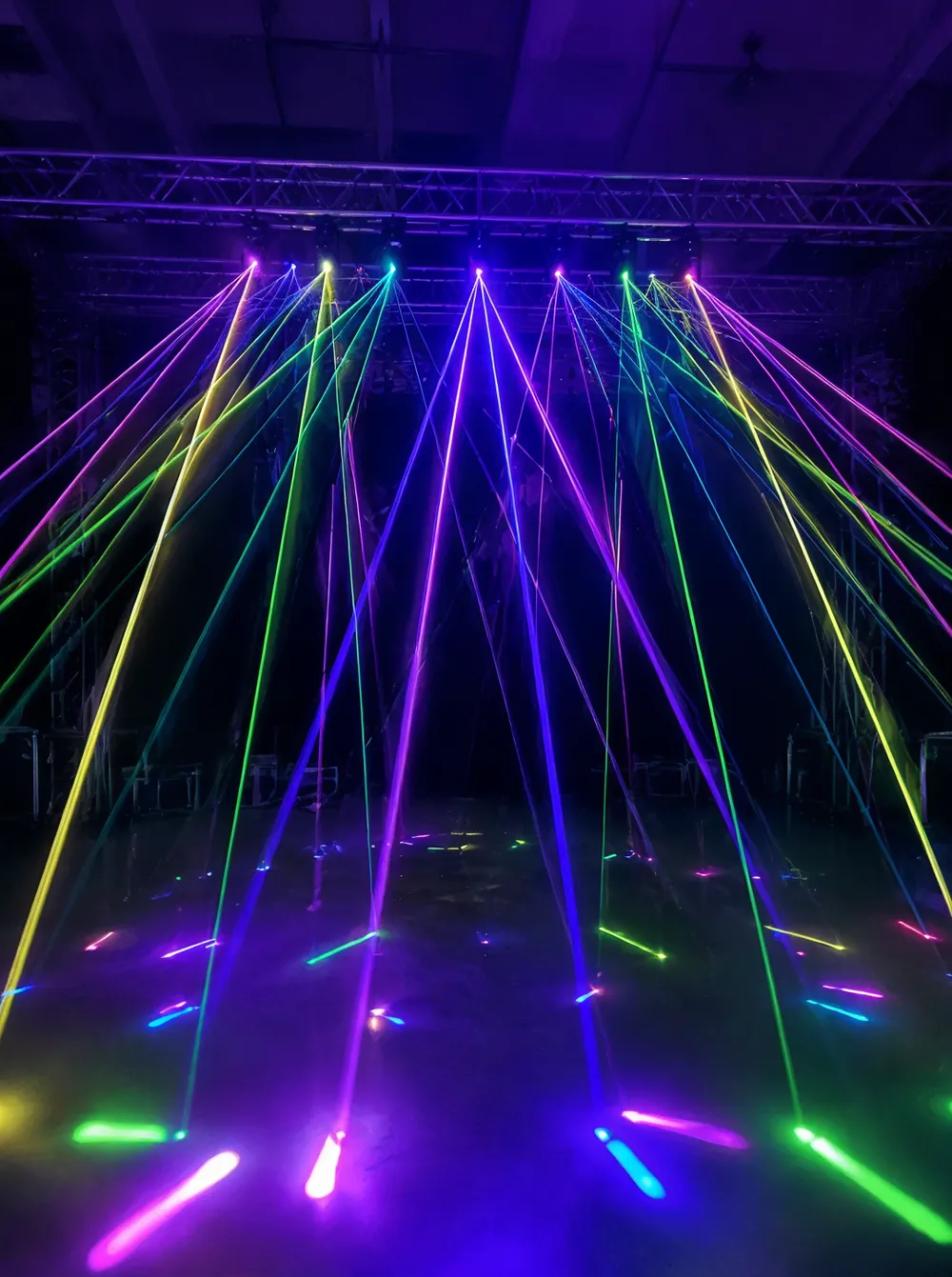 DJ laser bar light multi-head array fixture by GDMonkey showing beam output across stage