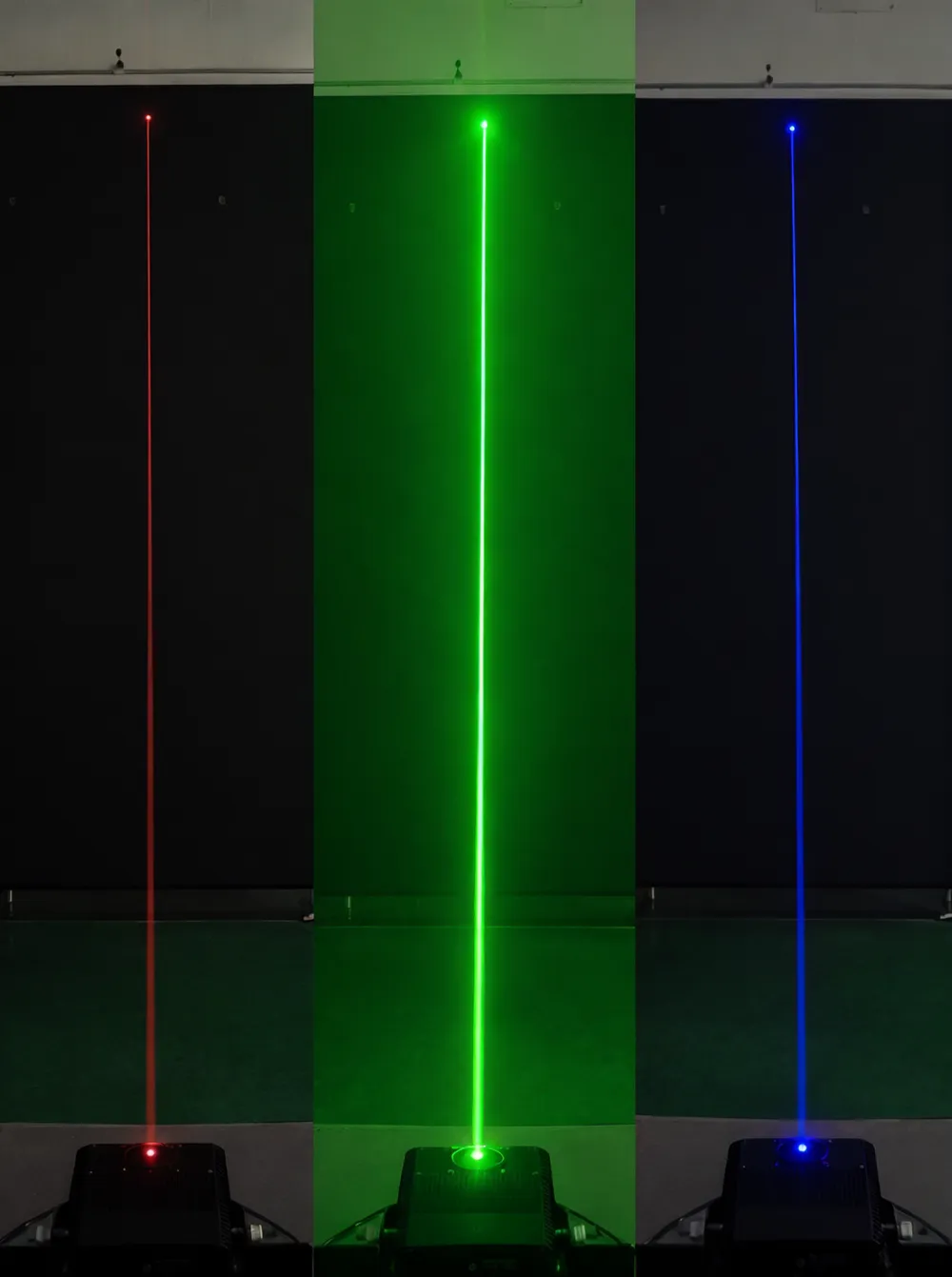 532nm green laser beam visibility compared to red and blue at equal power