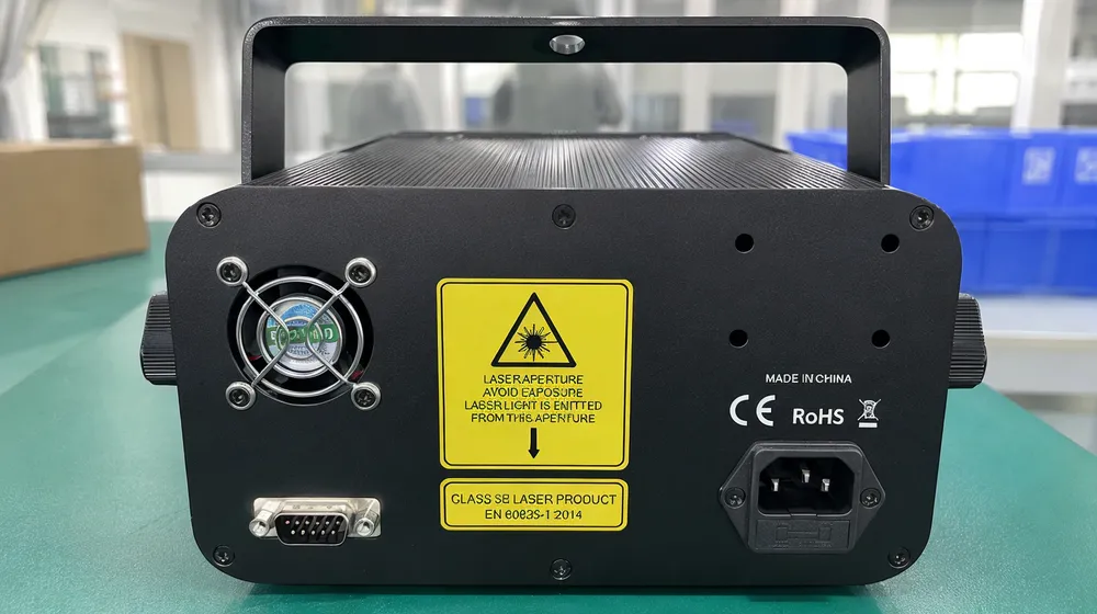 EN 60825-1 laser safety class labeling on mini DJ laser unit
