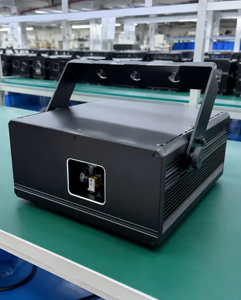 Professional DJ laser light unit with galvanometer scanning system, aluminum CNC-machined housing