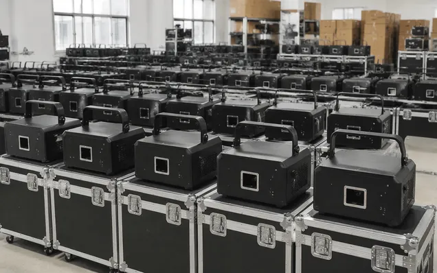 Event rental company fleet of RGB laser projectors ready for deployment