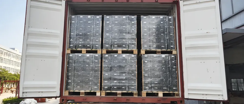 40HQ container loaded with palletized DJ booth light kits showing efficient packing density