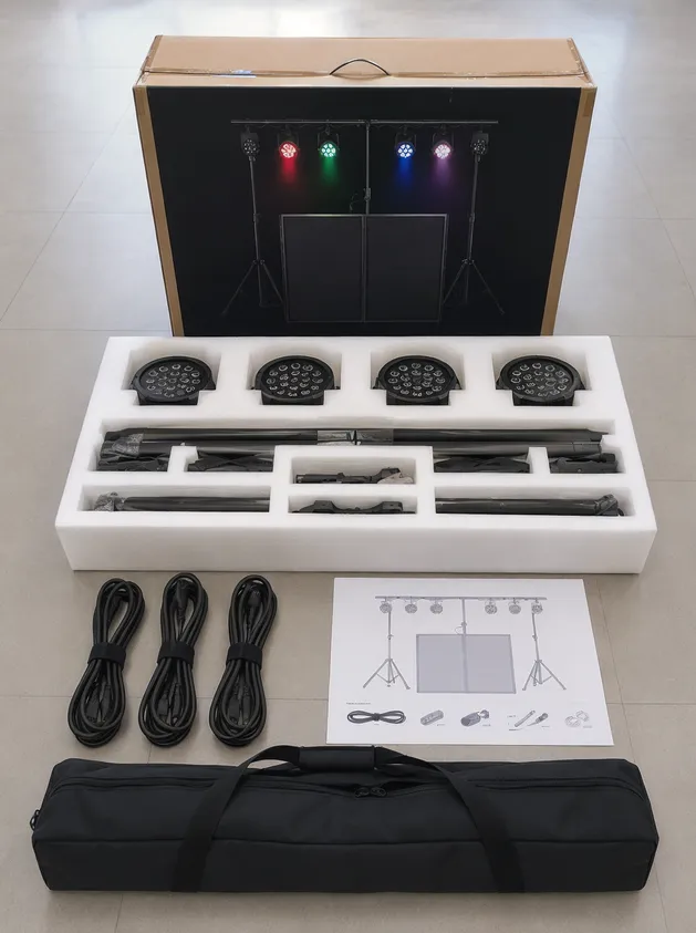 Retail-ready DJ booth light kit with branded packaging for e-commerce fulfillment