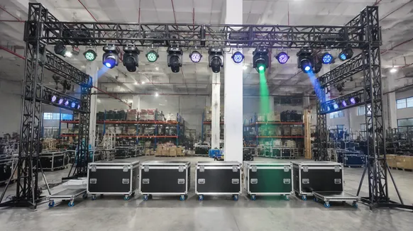 Large-scale modular DJ lighting truss system configured for festival multi-zone deployment