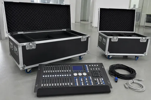 192-channel DMX controller and wheeled road cases for the integrated AV system