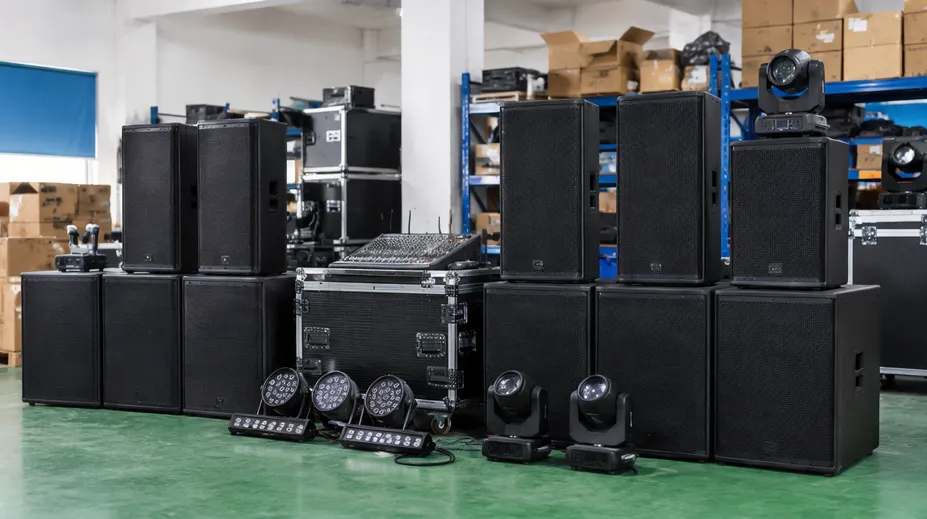 DJ lighting and speaker systems configured for emerging market distribution with surge protection