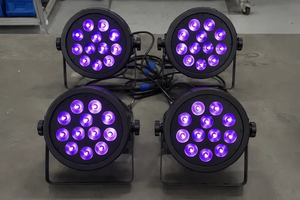 4x LED PAR RGBW 12x3W fixtures included in the DJ lights and speakers setup