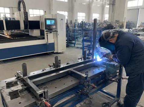 CNC tube cutting and MIG welding on gigbar frame fabrication line