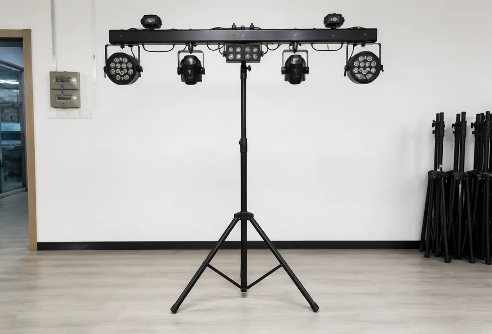 DJ lights stand gigbar complete system with integrated crossbar and pre-wired fixture mounts