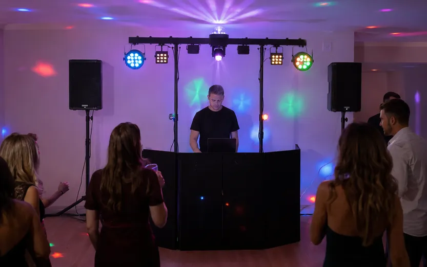 Entry-level mobile DJ using gigbar all-in-one lighting system at event