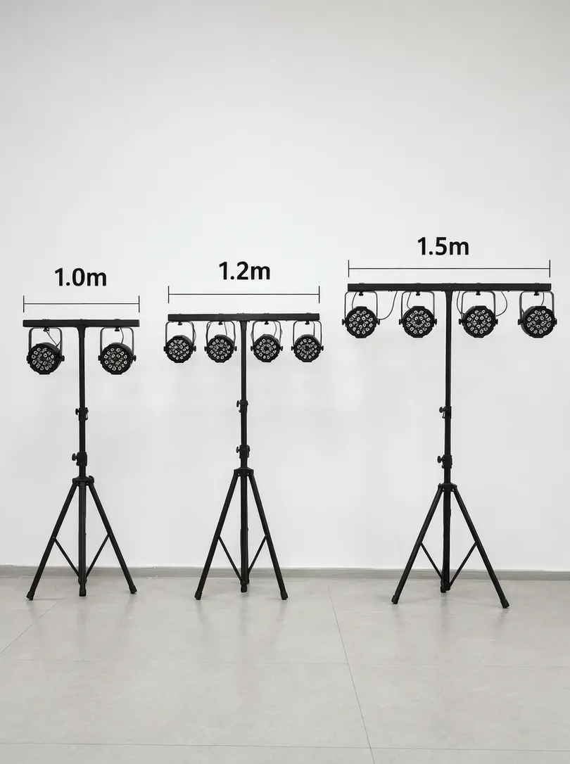 T bar width comparison showing 1.0m, 1.2m, and 1.5m crossbar options with fixture spacing