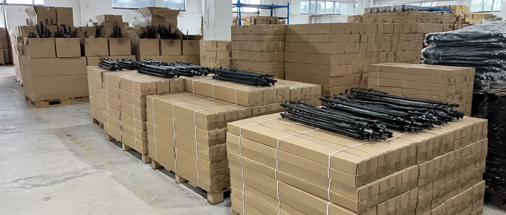 DJ lights tripod stands packed for bulk shipment in warehouse