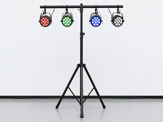 DJ lights T bar stand — tripod base with horizontal T bar crosspiece for 2-4 fixtures
