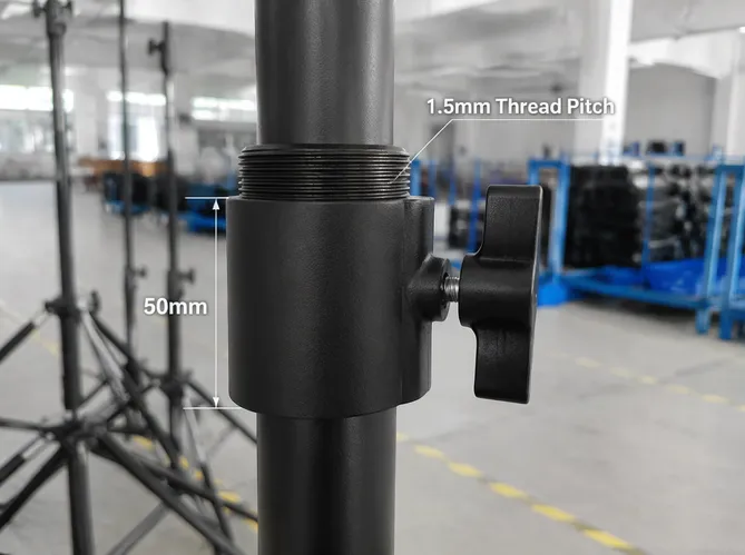 50mm locking collar with fine-pitch thread on stage lighting stand inner tube