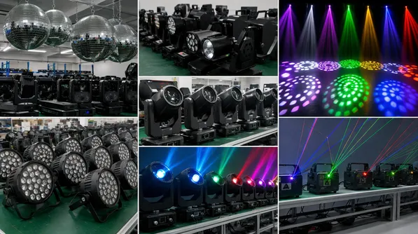 Disco balls, gobo projectors, and DMX effect lights for clubs