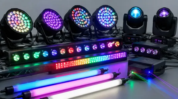 LED par cans, pixel bars, and tube lights for DJ lighting
