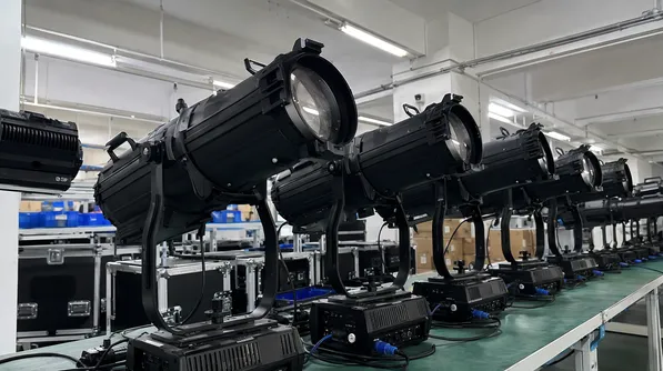 Theatre spots and DMX-controlled follow spots for stage lighting