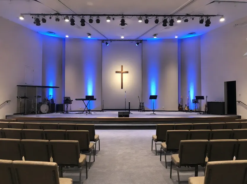 LED par lights providing flexible color wash in a church sanctuary setting