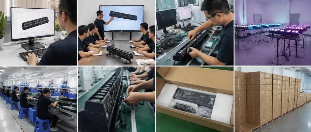 OEM and ODM development process for LED DJ pixel bars — from branding existing designs to fully custom product development