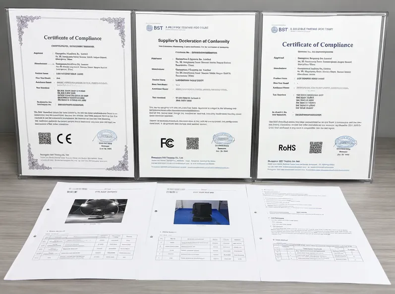 CE, FCC, and RoHS certification documentation for LED DJ stage lights