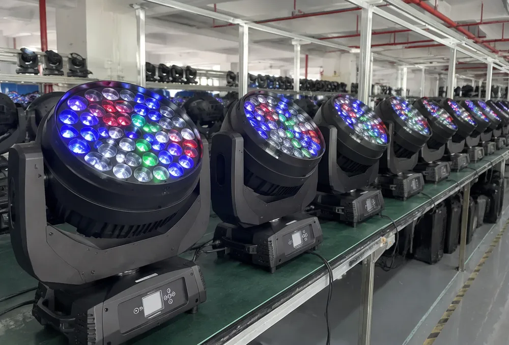 LED DJ stage lights lineup showing die-cast aluminum fixtures with RGBW arrays for professional venue deployment