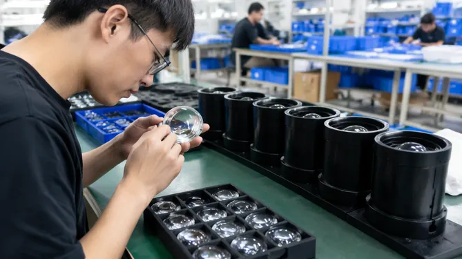 Optical lens assembly inspection during beam fixture manufacturing
