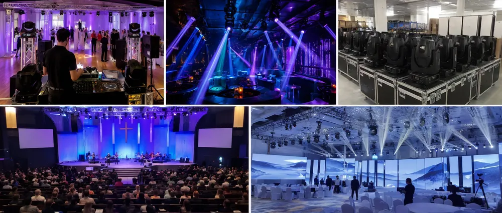 Market segments driving repeat orders for moving DJ lights — mobile DJ, nightclub, rental, worship, AV integration