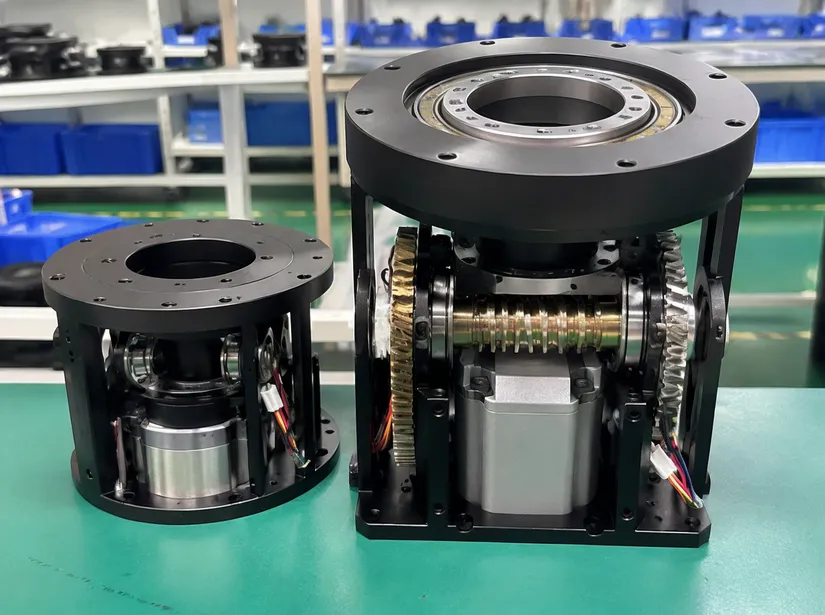 GDMonkey in-house pan/tilt motor assembly with dual-bearing race and hardened steel worm gear