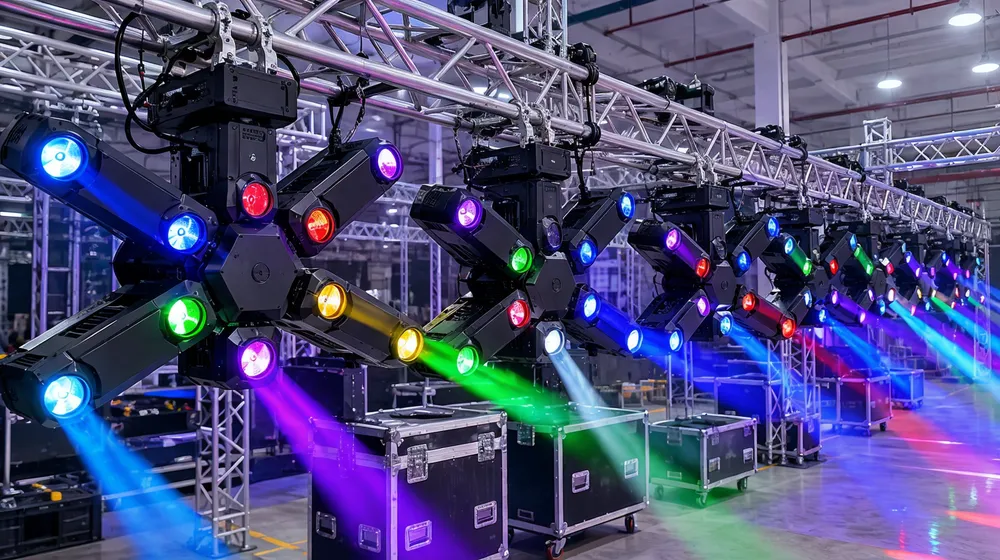 Matched set of spider fixtures rigged for touring production