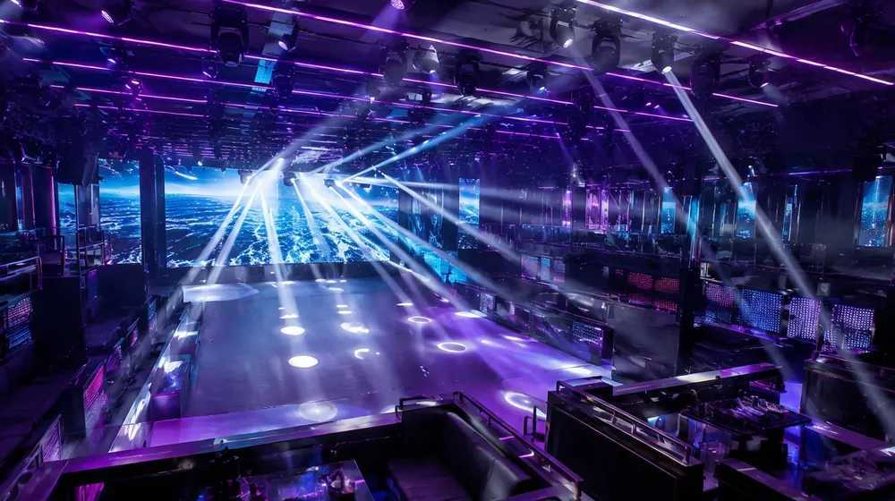 Beam effects and moving heads installed in nightclub venue