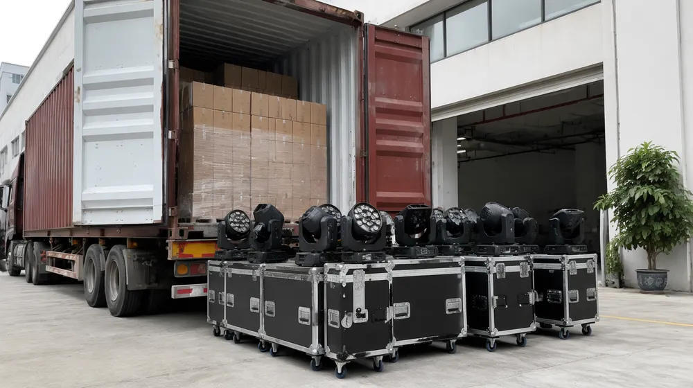 Container-quantity event lighting shipment for emerging market event production company