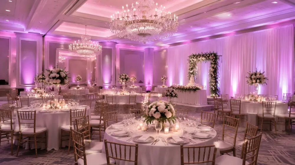 Wedding venue with Pantone-matched uplighting and wireless DMX fixtures