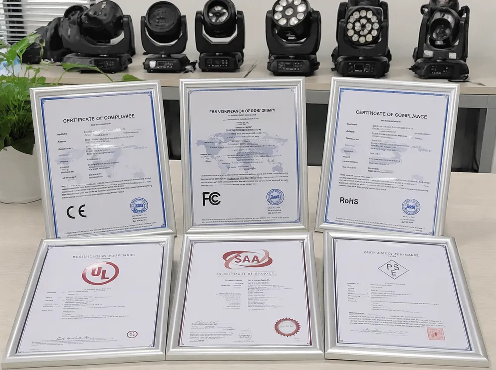 CE, FCC, RoHS certification documentation ready for party DJ lights customs clearance