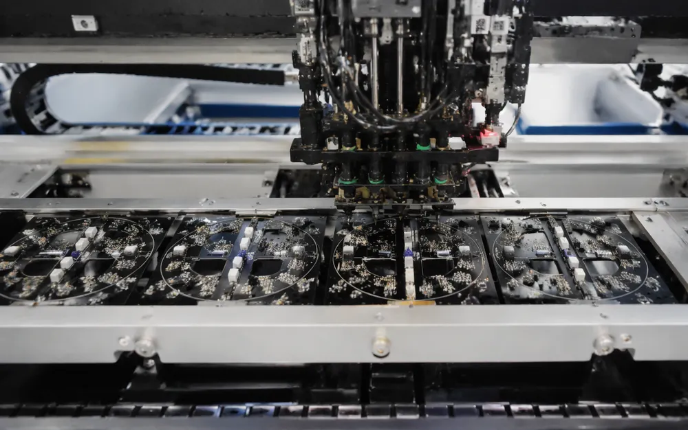Automated SMT pick-and-place mounting LED chips on party DJ light circuit boards
