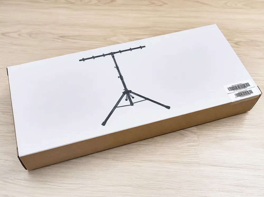 FBA-ready frustration-free retail packaging for party DJ lights tripod with product photography on box