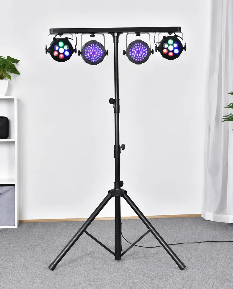 Party DJ lights tripod deployed in under 60 seconds — single SKU complete system