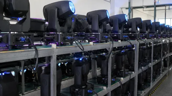Brushless motor endurance testing on DJ effect fixture rotation mechanisms during 48-hour burn-in